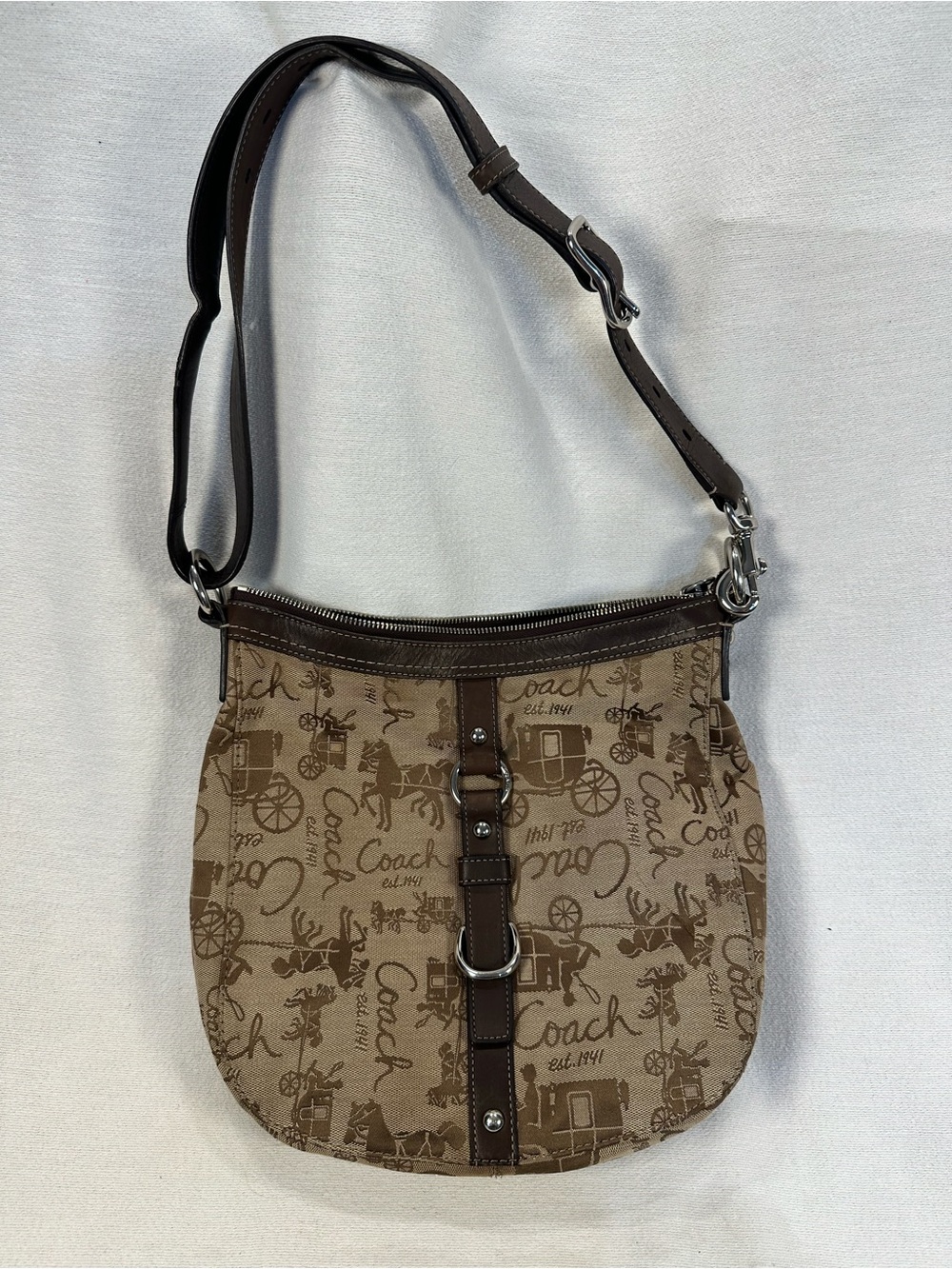 VTK Y2K Coach Brown Signature Canvas Saddle Bag with Dark Brown Trim